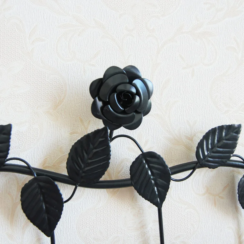 European-style Iron Rose Design Decorative Wall Hook Wall-mounted Coat Hanger Storage Rack Key Holder Organizer Home Decor