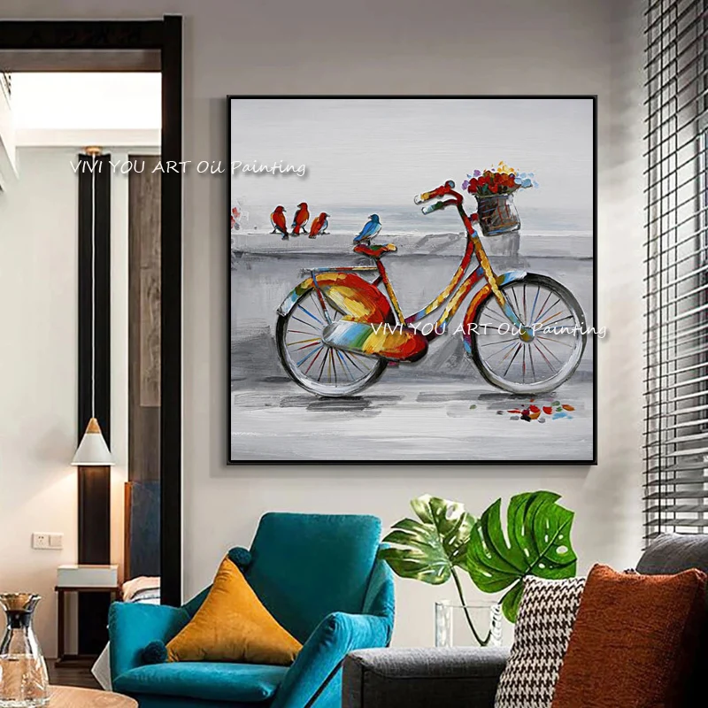 HandPainted Mural Modern Bicycle Oil Painting On Canvas Abstract Modern Wall Art Pictures For Living Room Hotel Home Decoration