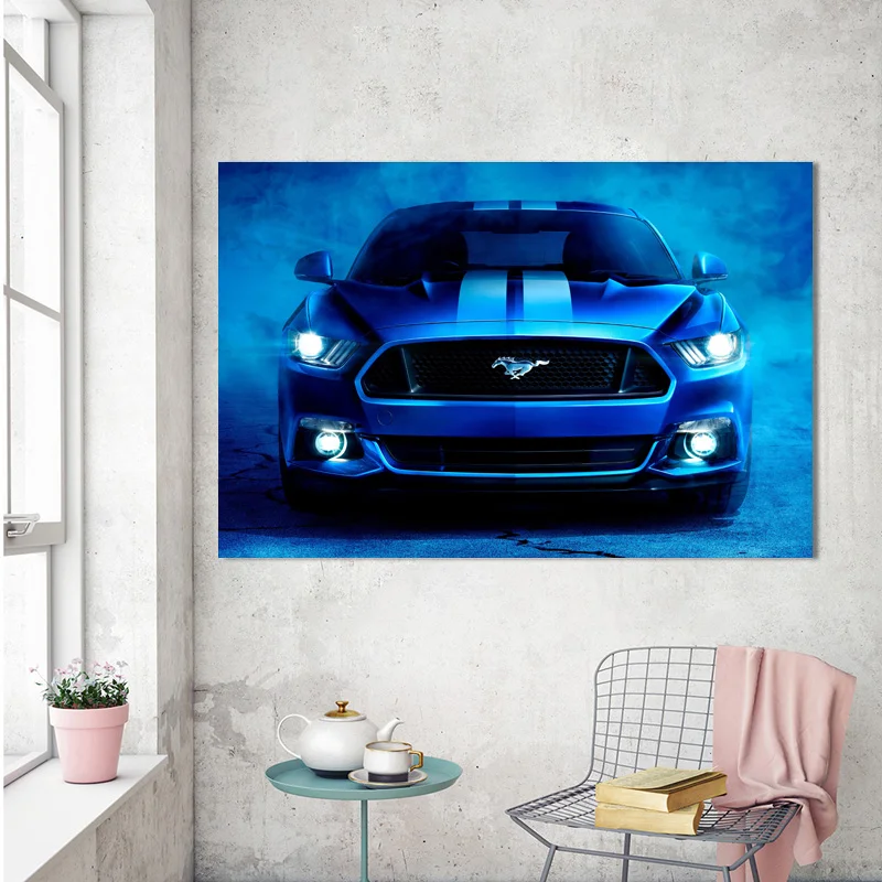 Paintings Wall Art Fords Mustang Supercar Blue Artwork Pictures Canvas Art Posters and Prints Modern Home Decoration