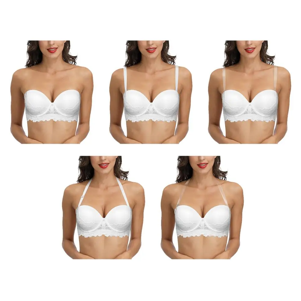 New Arrival Women White Lace Bras Push Up Bra Adjusted Straps Strapless Halter Sexy 30 32 34 36 38 40 42 44 A B C D DD E