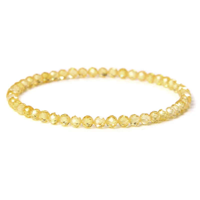 4mm Faceted Zircon Beaded Bracelets Stretch Small Natural Crystal Stone Bracelet For Women Men Shiny Jewelry Thin Bangles Gift