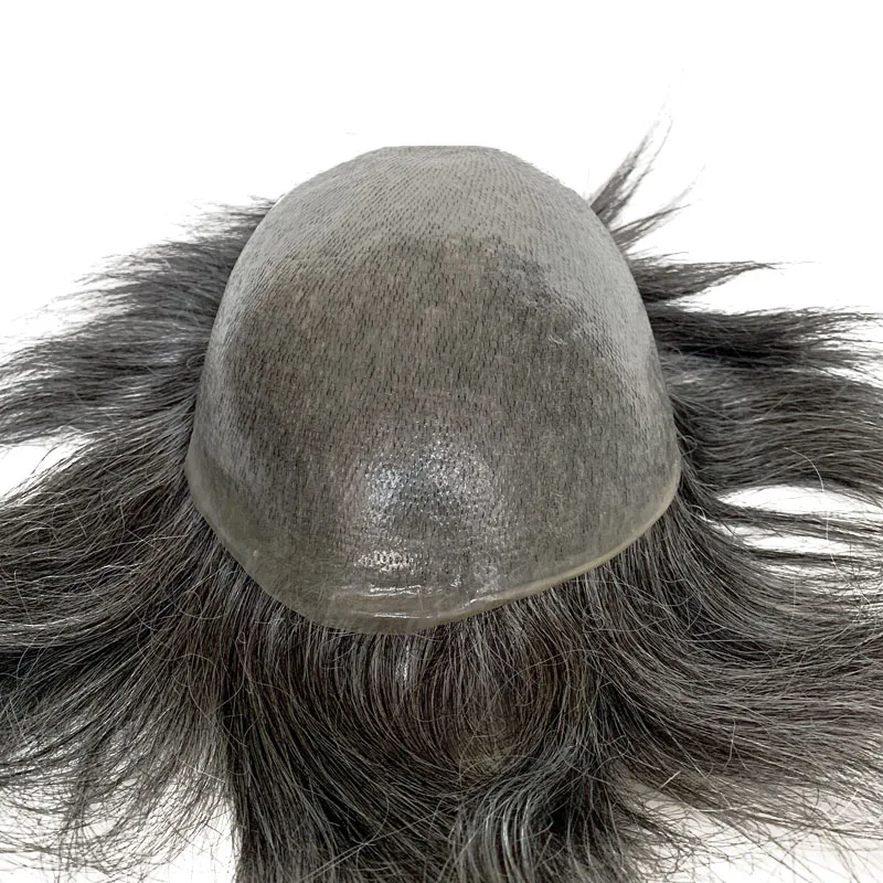 

V Loop Grey Hair Men Toupee 0.08-0.1mm Skin PU Human Remy Hair Prosthesis Wig Full Skin PU Hairpiece Men Toupee Hair Replacement