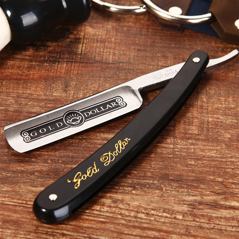 1PC 2023 Pro Gold Dollar 66 Shave Knife 66 Straight Edge Barber Razor Folding Hair Shaving Men Shaving Barber Tool G0915