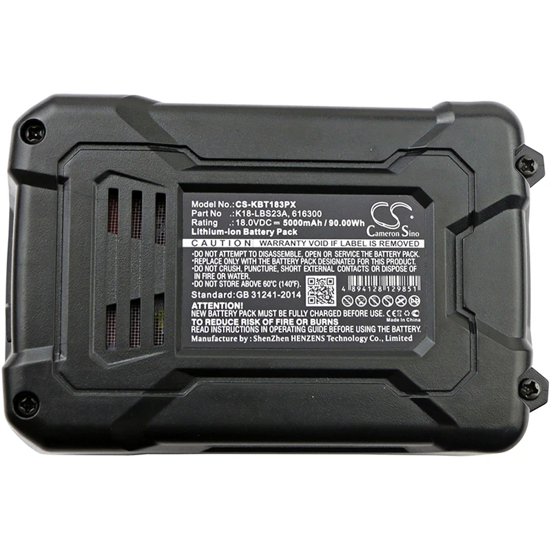 

Cameron Sino Battery for KOBALT 616300 K18-LBS23A fits KARCHER K18LD-26A Power Tools Replacement battery 5000mAh/90.00Wh Li-ion