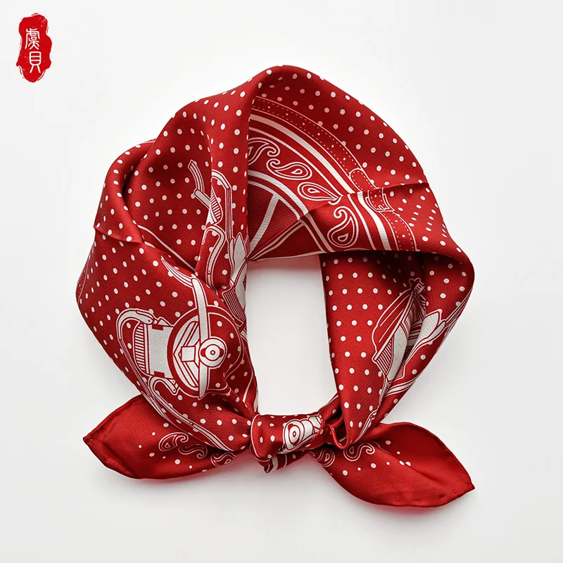 Bufanda de seda roja natural para mujer, bandana con estampado de anacardo y puntos, 100% seda pura, 50cm, pañuelos cuadrados pequeños para