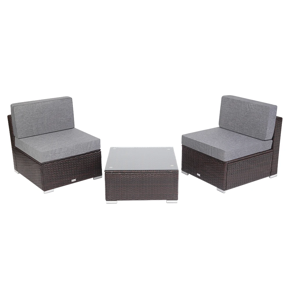 US Warehouse 3 Pieces Patio PE Wicker Rattan Sofa Set Patio Furniture Set