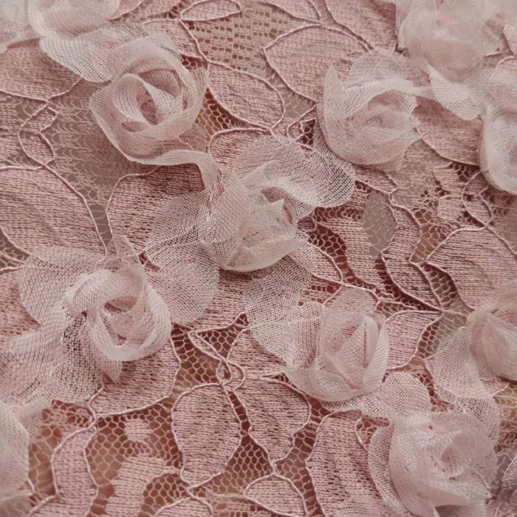 Exquisite Stretch Lace Fabric 3D Flower Mesh Rose Embroidery Wedding Dress Accessories