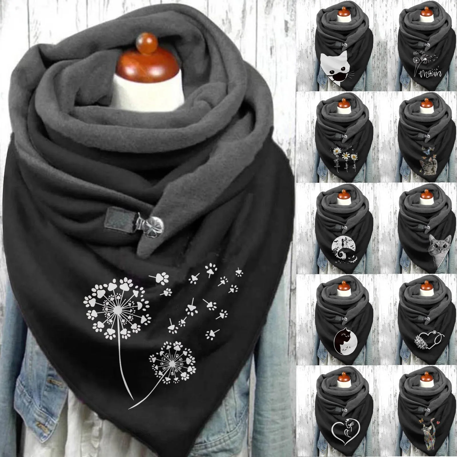 Fashion Women Scarf Winter Printing View Art Print Button Functional Soft Wrap Casual Warm Scarves Shawls 2021 New Платки шарфы