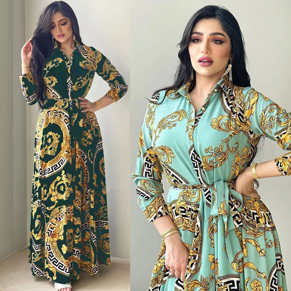 Indian Dress Women Dubai Abaya America Plus Size Kaftan Robe Muslim Kebaya Green Floral Shirt Maxi Dress Islamic Caftan Marocain