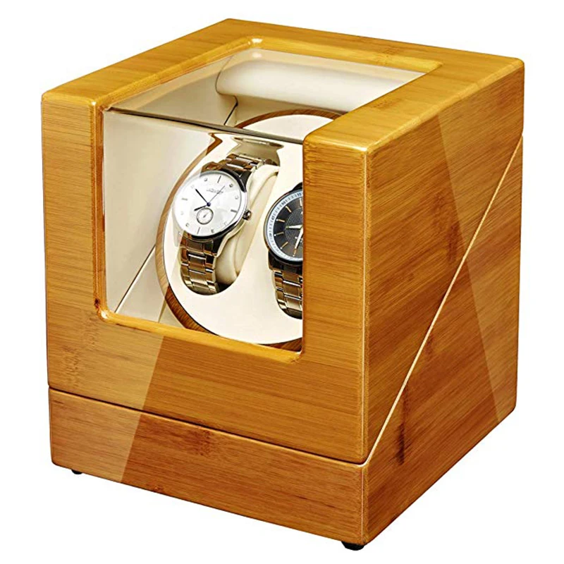 Bamboo Wood Watch Winder with Quiet Japanese Mabuchi Motor 2+0 Storage Good Quality