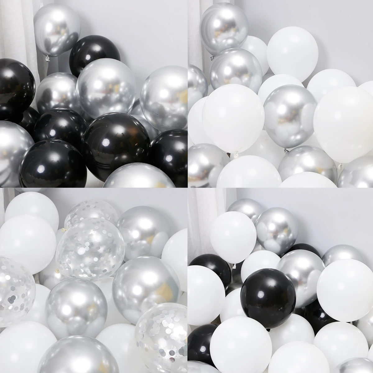 50PCS Black White Silver Pearl Latex Confetti Balloons New Year Wedding Christmas Birthday Party Decorations Globos