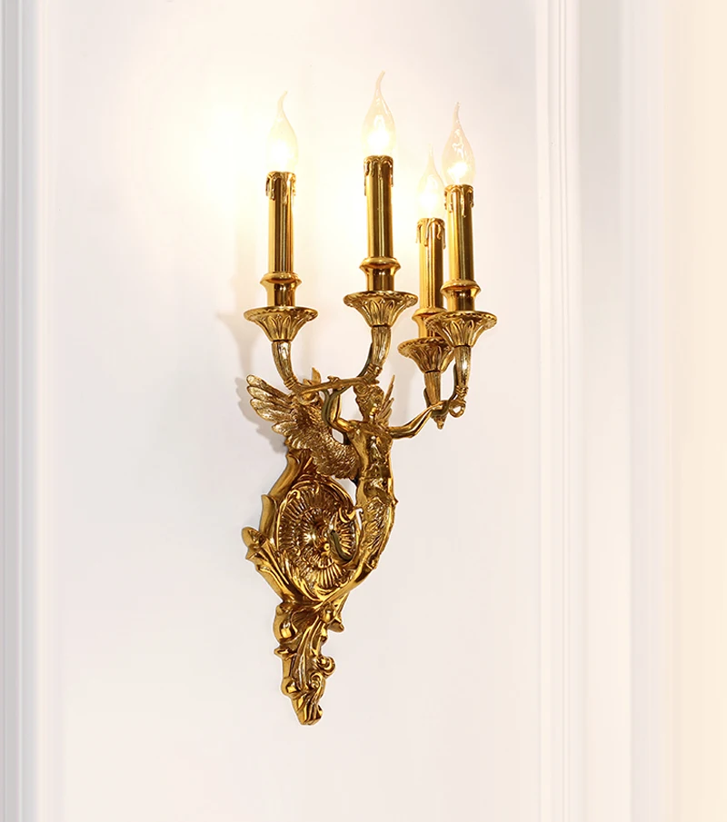 

Sconce French Style Copper Wall Lamp Living Room Villa Luxury Hotel Club Double Head Brass Lights Wall Mounted