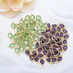 (1097)10PCS 7x14MM 24K Gold Color Brass with Glass Connector Charm Pendants High Quality Diy Jewelry Findings Accessories