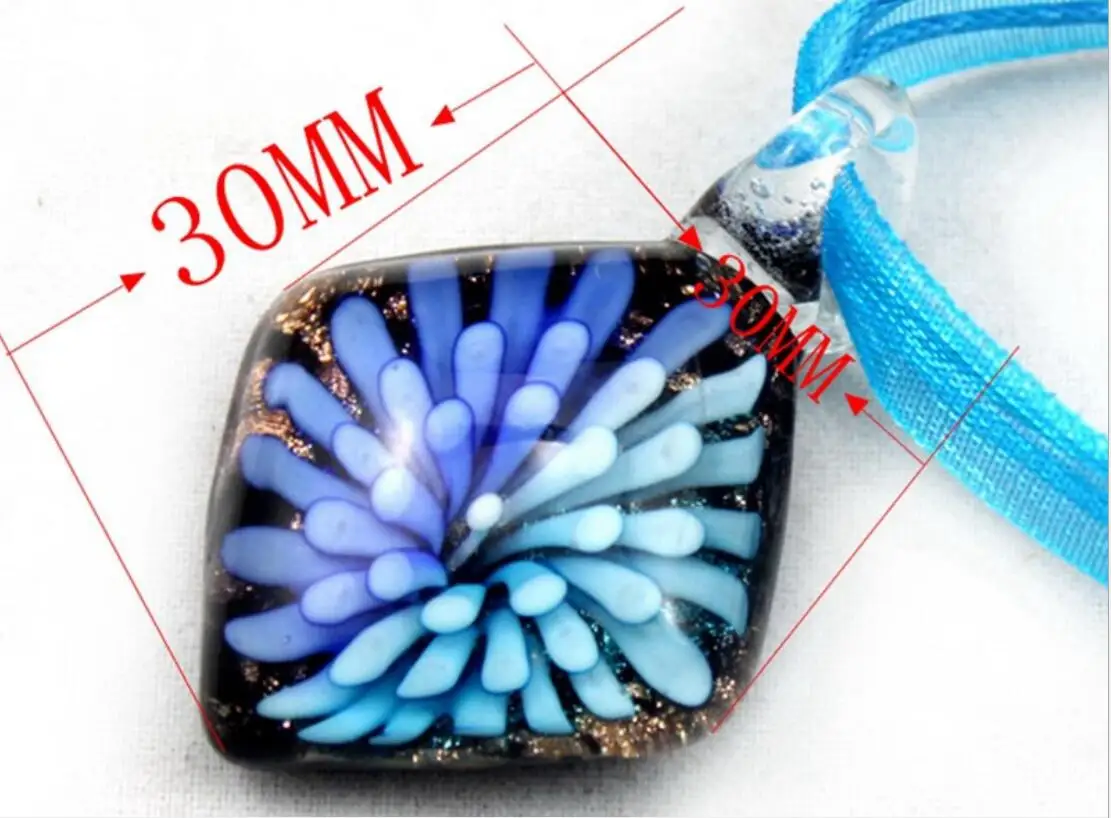 Women\'s Handmade Murano Lampwork Glass LiuLi Square 30*30MM Pendant Fit Necklace Jewelry Gifts LL82