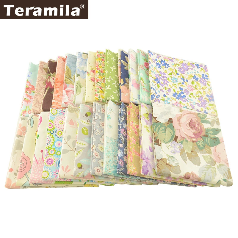 50x50cm Teramila Floral Designs 100% Cotton Fat Quarters Patchwork Fabrics Handmade DIY Quilting Cloth for Sewing Pillow Cushion