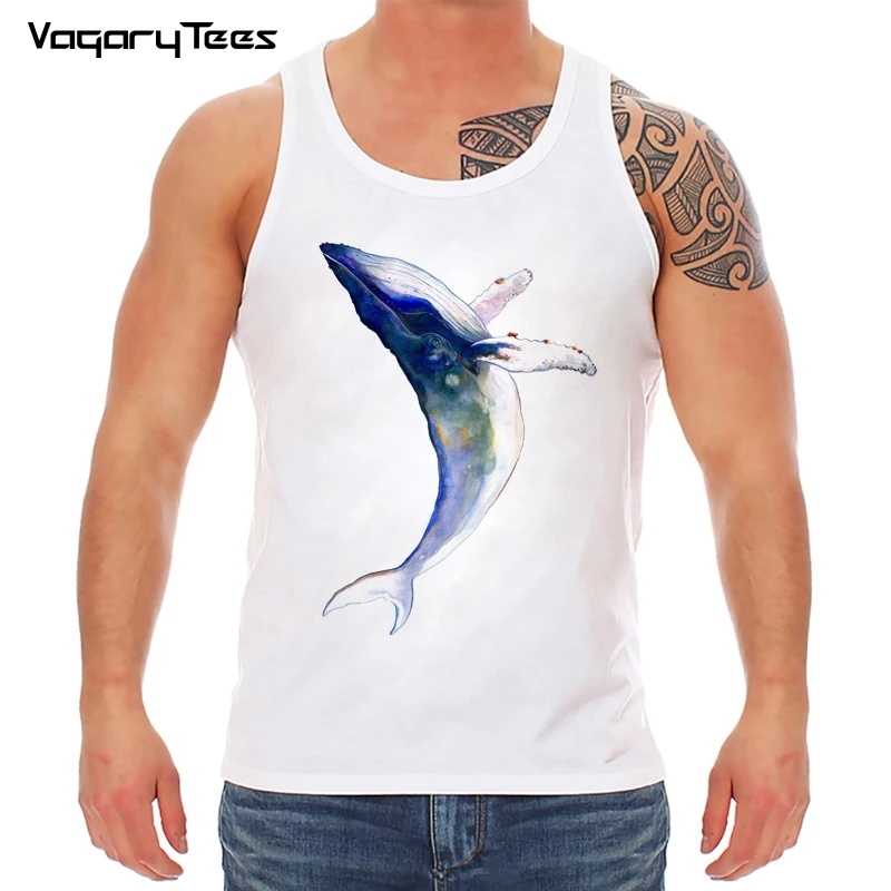 Newest Tank top Classic Humpback Whale Watercolor Design men Vest O-Neck Tops Funny Vintage Whale tops