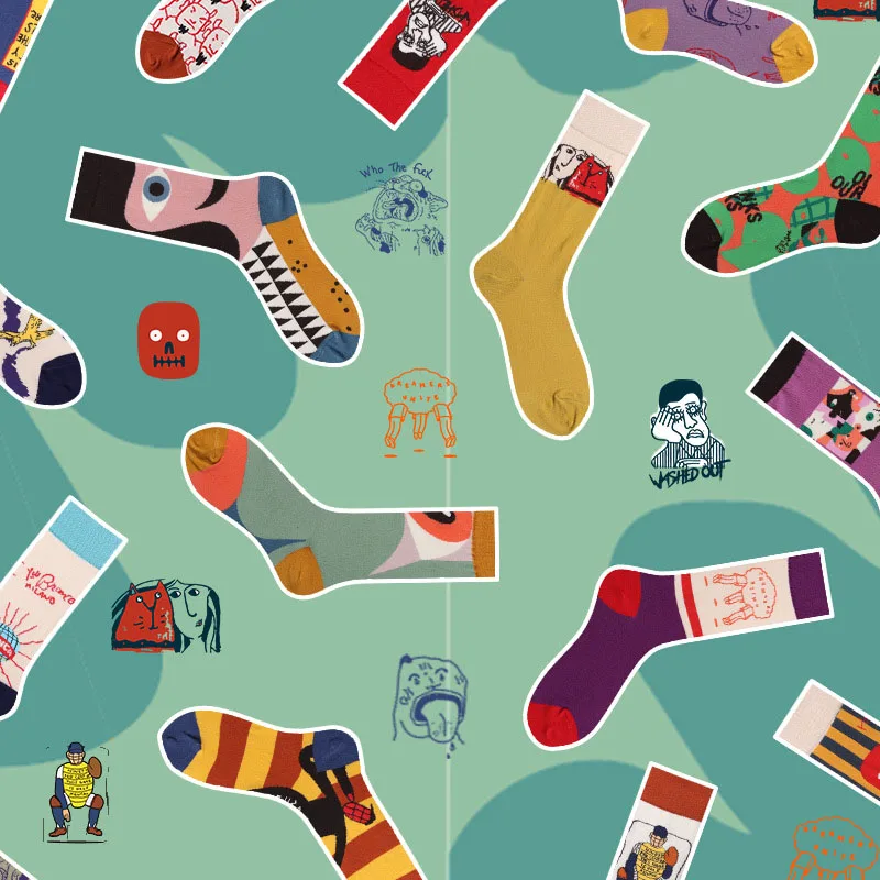 Calcetines divertidos y coloridos para parejas, calcetín de Skateboard al aire libre, Arte abstracto creativo, Harajuku, Hip Hop, calles, Otoño e