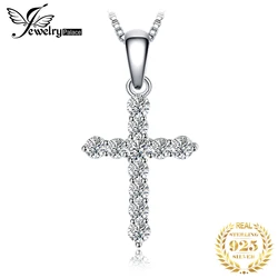 JewelryPalace Collar con colgante de circonita cúbica de Plata de Ley 925 con cruz lateral para mujer, chapado en oro amarillo, rosa, sin cadena