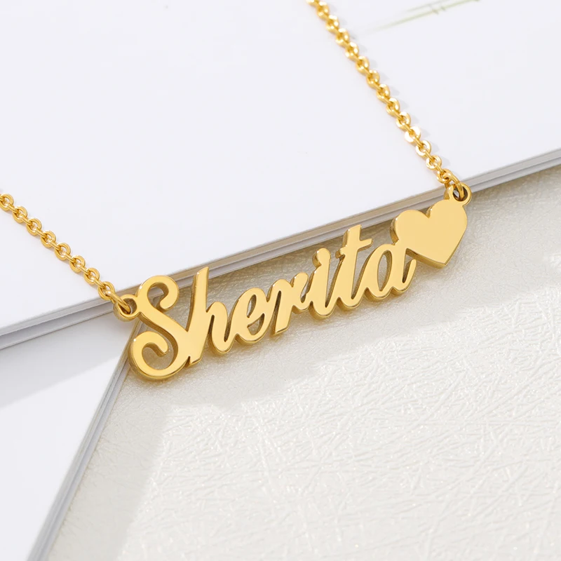 Personalized Trendy Style Heart Name Pandent Necklaces For Women Stainless Steel Custom Made with Any Name Fashion Jewelry Gift