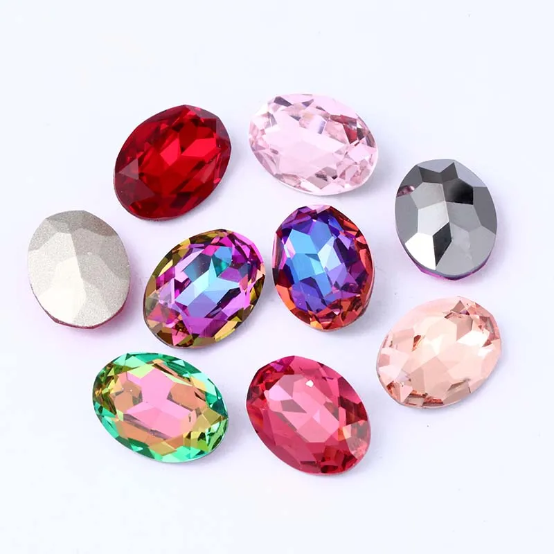 XIAOPU Oval Rhinestones Piontback Nail Art Rhinestones K9 Glass Strass Crystal Glue on Clothes Crystal Beads