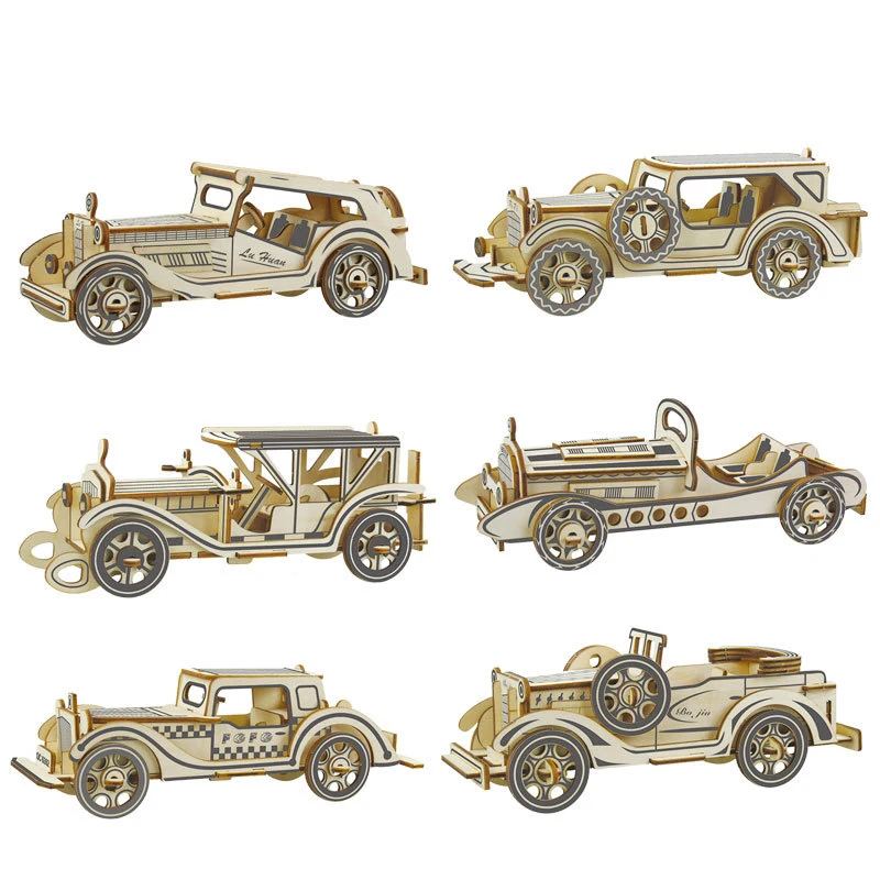 3D Laser Cut Version Painted Pattern Exquisite Tank Bus Puzzle HandMade Wood Antistress Insert Model Diy Toys Gifts For Children