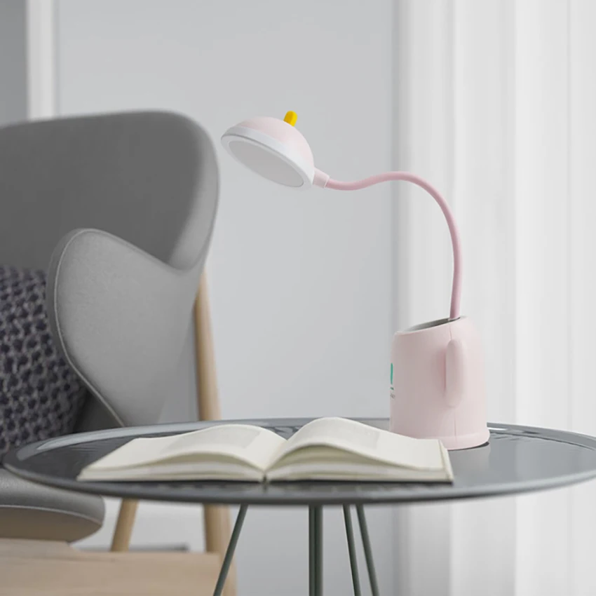 Lampe de bureau LED aste USB avec porte-stylo pour enfants, lumière de protection des yeux, écoliers, dortoir, table