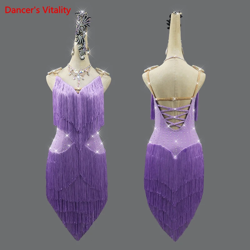 

Latin Dance Professional Clothes Dress for Women Latin AB Senior Fringed Dresses Customized Children Rumba Costumes Outfit 6XL