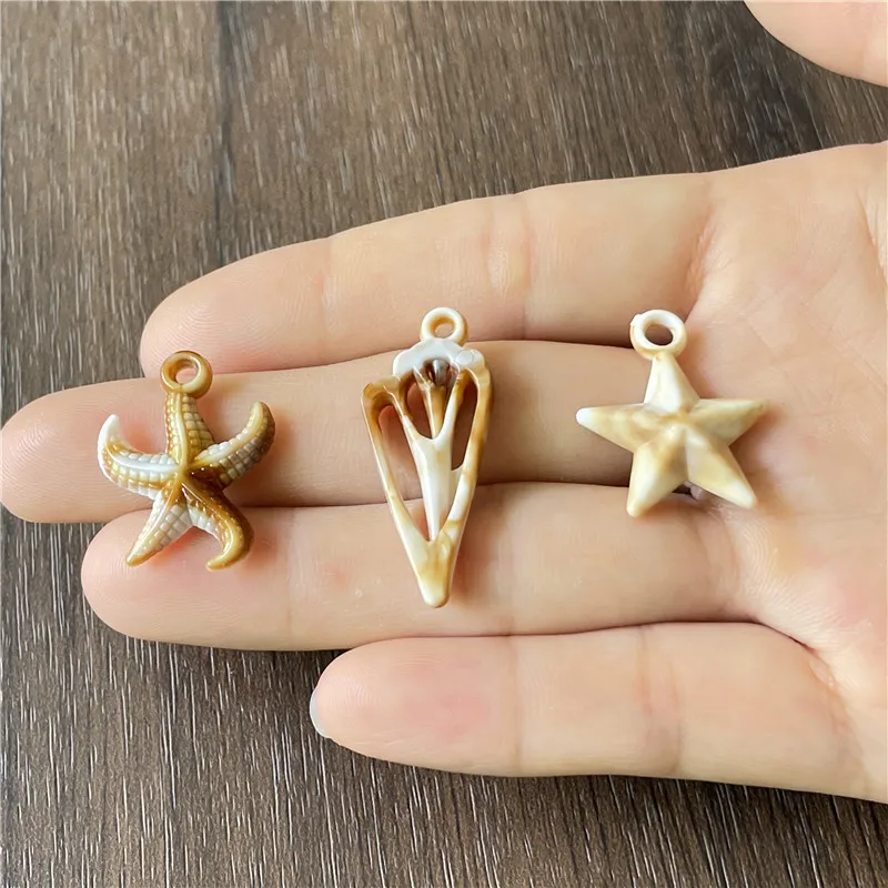 JunKang Imitation Shell Acrylic Material Starfish Five-Pointed Star Beaded Jewelry Pendant DIY Crafts Amulet Making Accessories