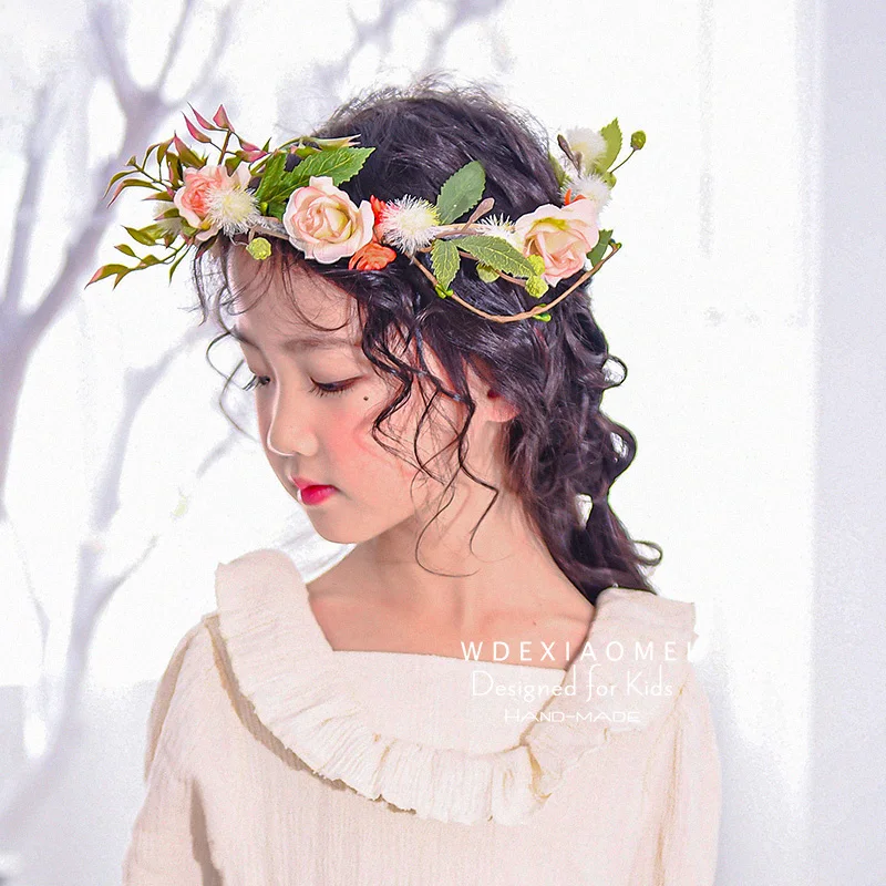 

Bohemian Charm Gilrs Woman Flowers Crown Beach Floral Garland Tied Ribbon Hair Band Romantic Wedding Brid Wreath Flower Headband