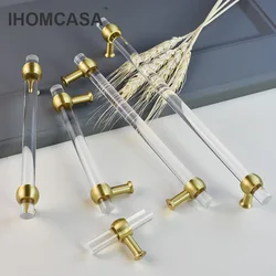 T-Bar Gold Acrylic Crystal Furniture Handles Bathroom Wardrobe Kitchen Cabinet Storage Door Knobs Drawer Pulls Cupboard Handle