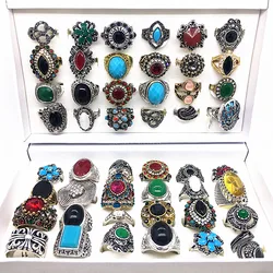 Wholesale 24pcs/Lot Women's Rings Vintage Jewelry Antique Silver Plated Rhinestone Ring with a Display Box mix styles Party Gift