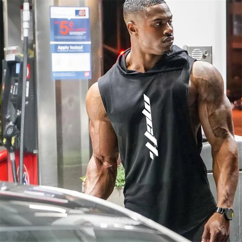 New Brand Summer Men's Fit Sleeveless Hoodie Bodybuilding Gym Tank Tops Loose Workout Sleeveless Shirt hoody Top Male