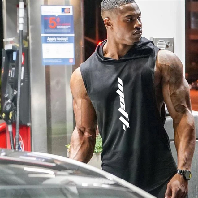 New Brand Summer Men s Fit Sleeveless Hoodie Bodybuilding Gym Tank Tops Loose Workout Sleeveless Shirt hoody Top Male AliExpress