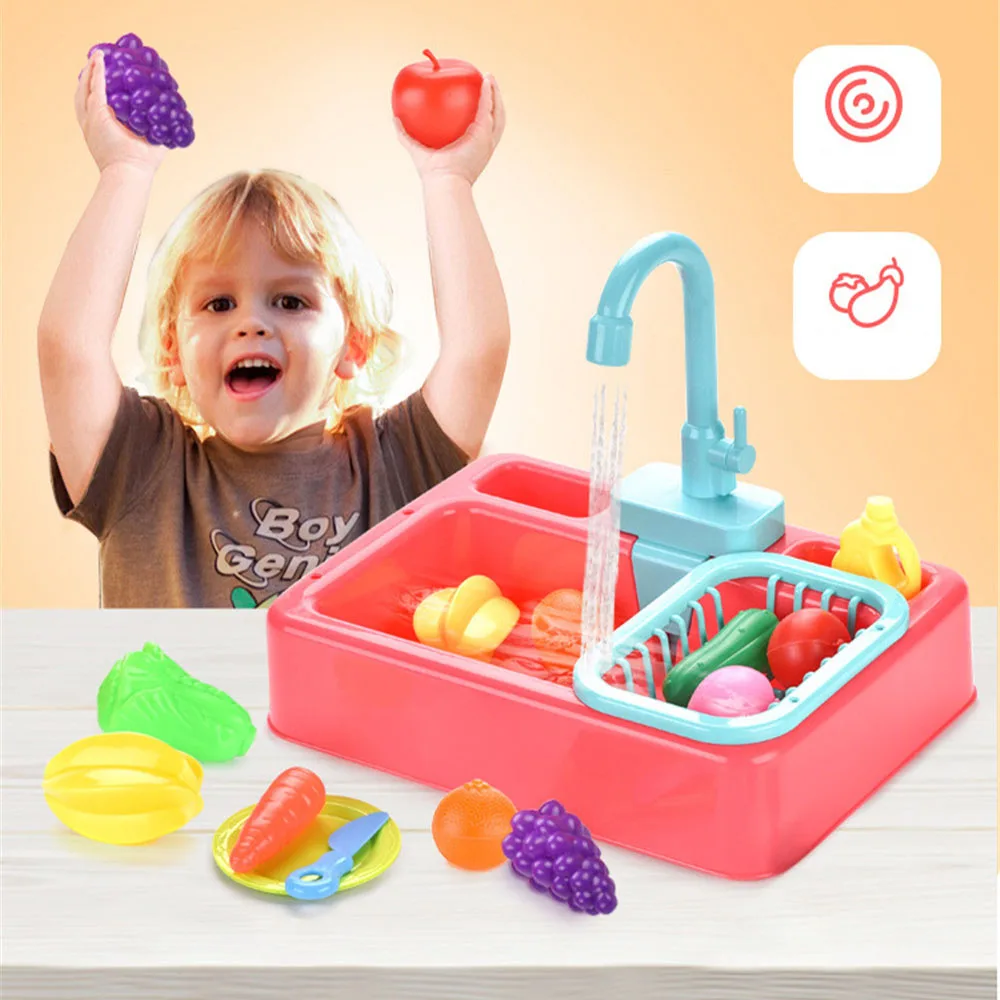 Kid Kitchen Sink Dishwashing Set Toy Simulation Electric Dishwasher Role Playing Pretend Play Safe Kitchen Classic Girls Boy Toy