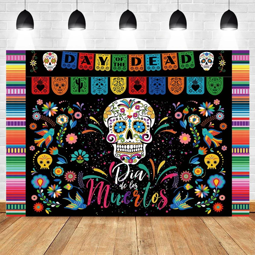 

Yeele Day of The Dead Background for Mexican Fiesta Skull Floral Photography Backdrop Death Pattern Birthday Party Photobooth