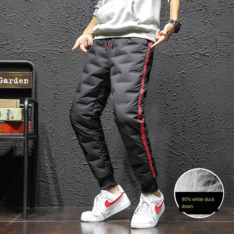 2021new style Winter Down Cotton Pants 90% White Duck Down High Waist Thick Warm Down Trouser Outdoor Hiking Waterproof Pant