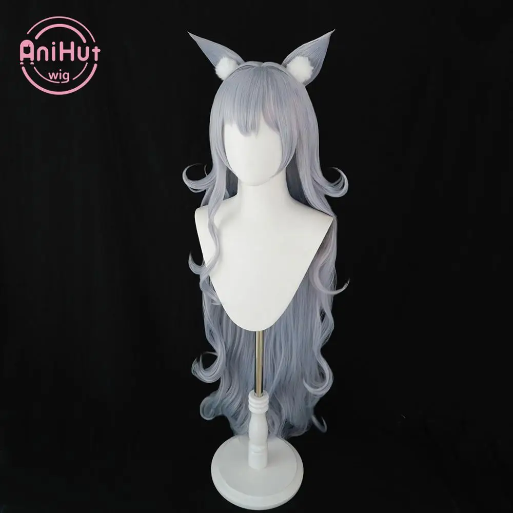 【Anihut】Shinano Cosplay Wig Game Azur Lane Women Heat Resistant Synthetic Gray Cosplay Wig Shinano Cosplay