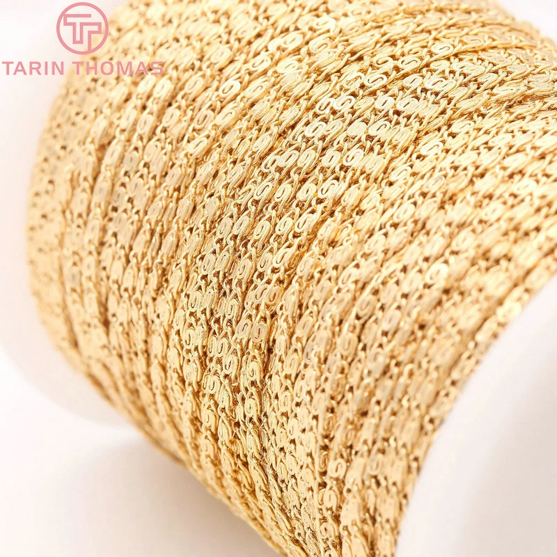 (5092)1Meter Chain Width 2MM 24K Gold Color Brass Chains for Necklace BraceletHigh Quality Diy Jewelry Findings Accessories