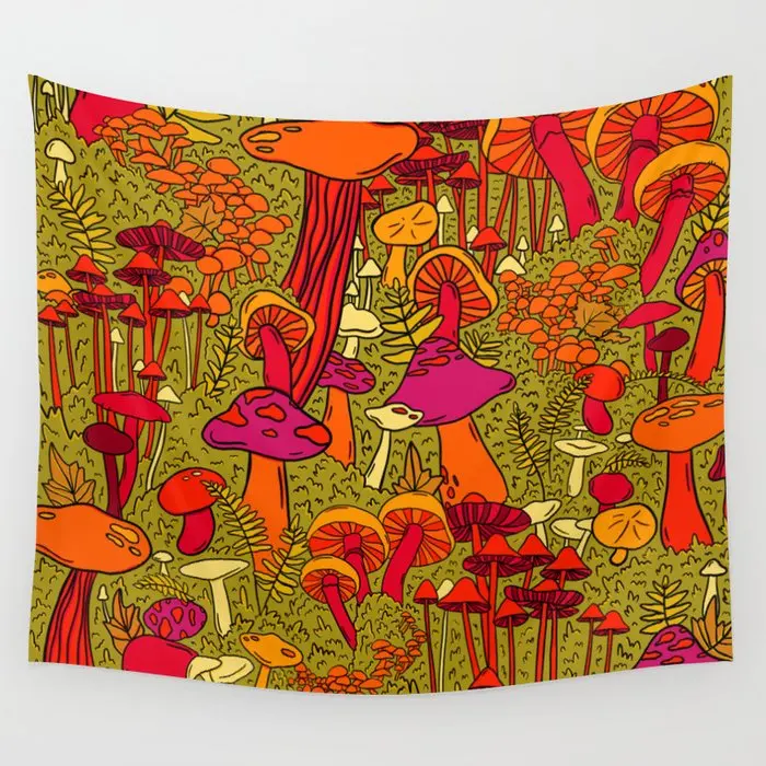 

Mushrooms In The Forest Wall Tapestry Background Wall Covering Home Decoration Blanket Bedroom Wall Hanging Tapestries