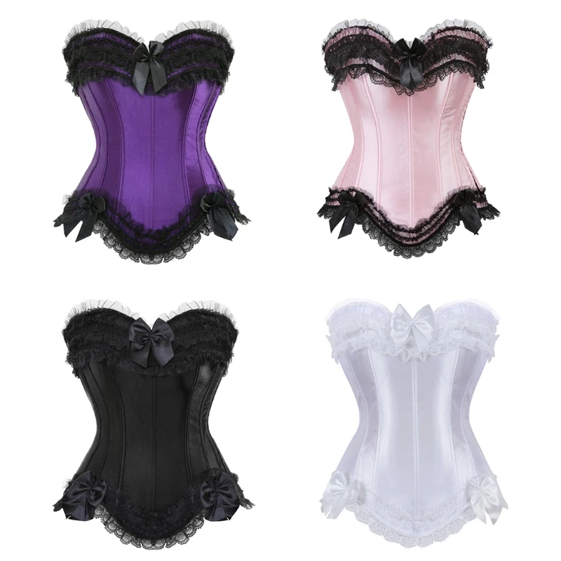 

Corsets And Bustiers Tops Lace Bowknot Decorated Sexy Women Brocade Corset Vintage Style Corselet Overbust Ladies