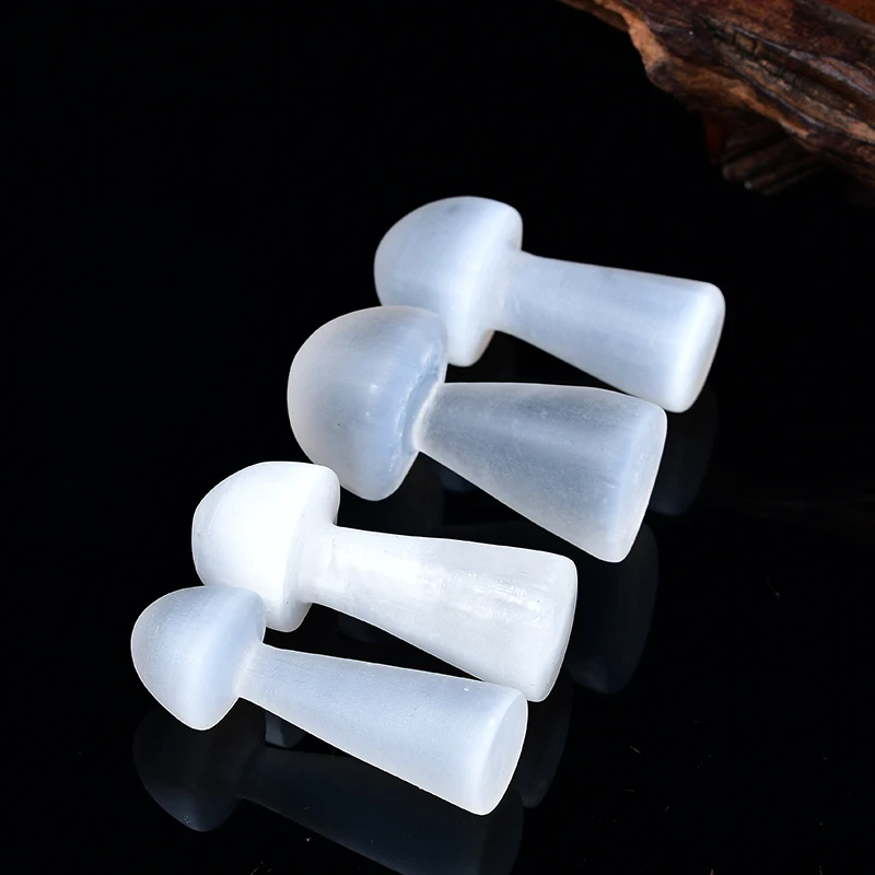 Natural White Selenium Little Mushroom Handmade Crystal Carving Plaster Healing Stone Decoration Cat Eye Plaster Gemstone DIY Gi