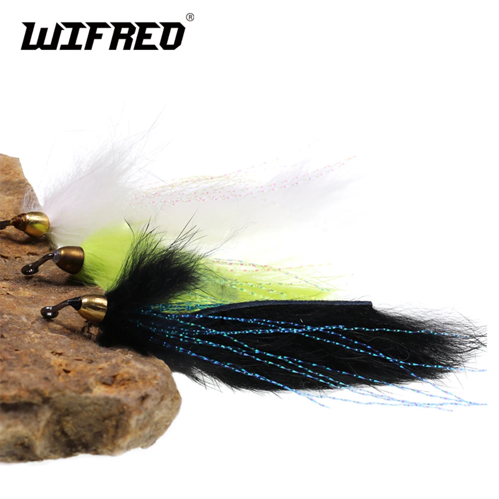 

Wifreo 3pcs 90° Jig Hook Cone Copper Bead Head Pike Bass Streamer Fly Trout Fishing Flies 1/0 Aberdeen Hook Fly Lure