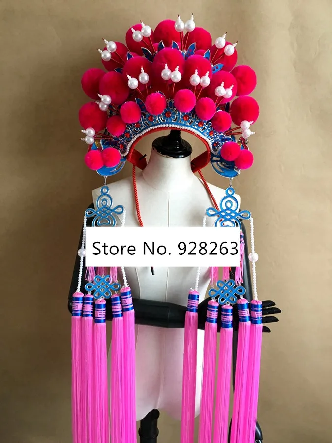 13 Colors Pompon Chinese Opera Hats Adults Drama Hat With Bobbles Festival Headdress Halloween Funny Party Tassel Cap