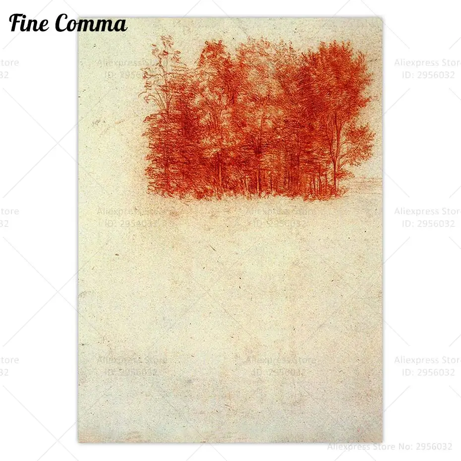 A Copse of Trees Leonardo da Vinci Vintage Poster Antique Painting Canvas Print Red Tree Wall Art Painting Home Decoration Gift