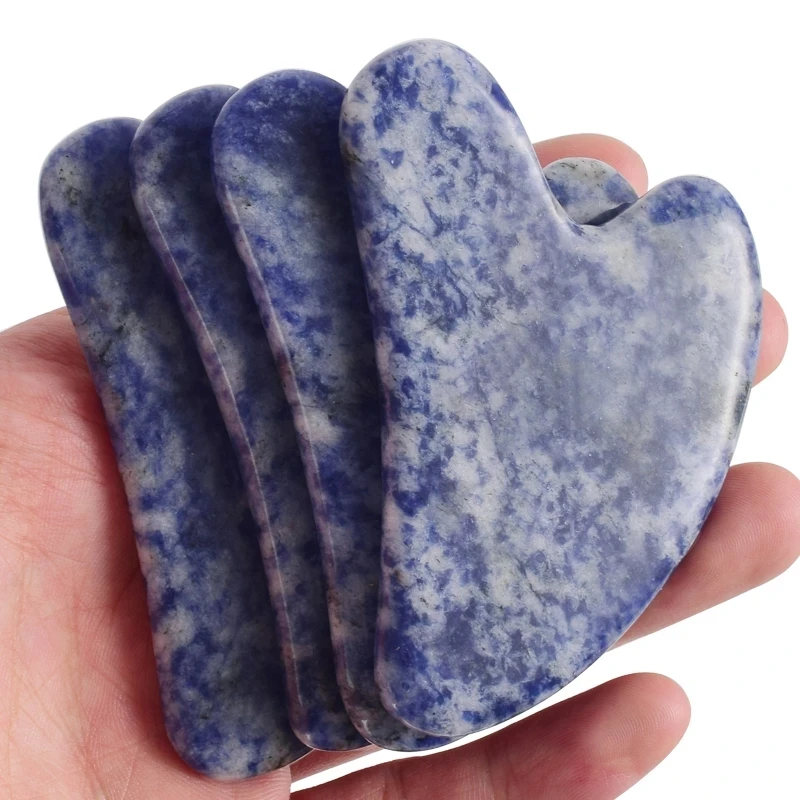 Jade Gua Sha – outil de Massage pour le visage, Sodalite naturelle, grattoir, acupuncture, Point pour les pieds, soins de la tête, thérapie à la pierre
