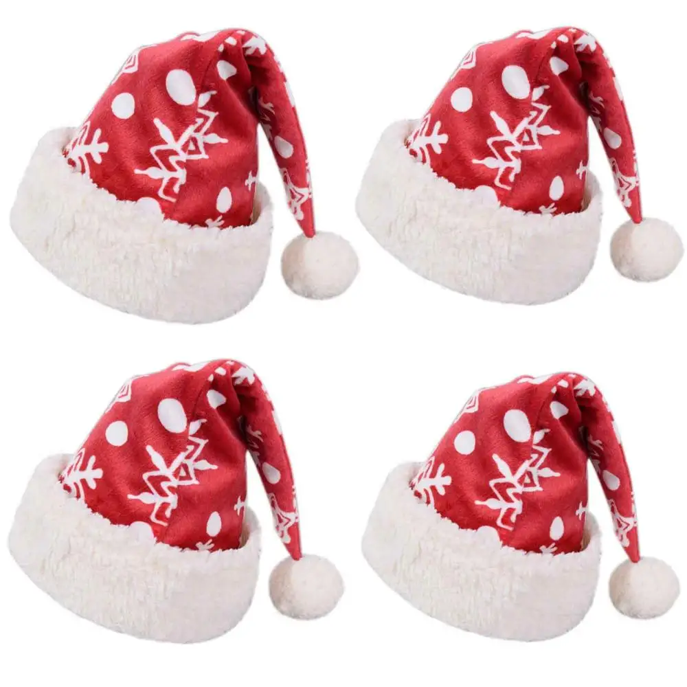 2pcs Burgundy Polar Fleece Snowflake Santa Red Hat Christmas Santa Hat with White sherpa Christmas Hat for Adults and kids