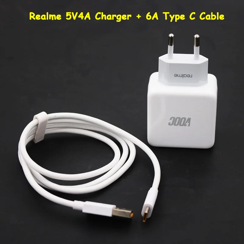 Realme 6 X7 X50 Pro Charger 5V 4A Super VOOC Fast Charging Adapter 20W EU Plug With 6A Type C Cable For Realme Q2 GT NEO V15 7i