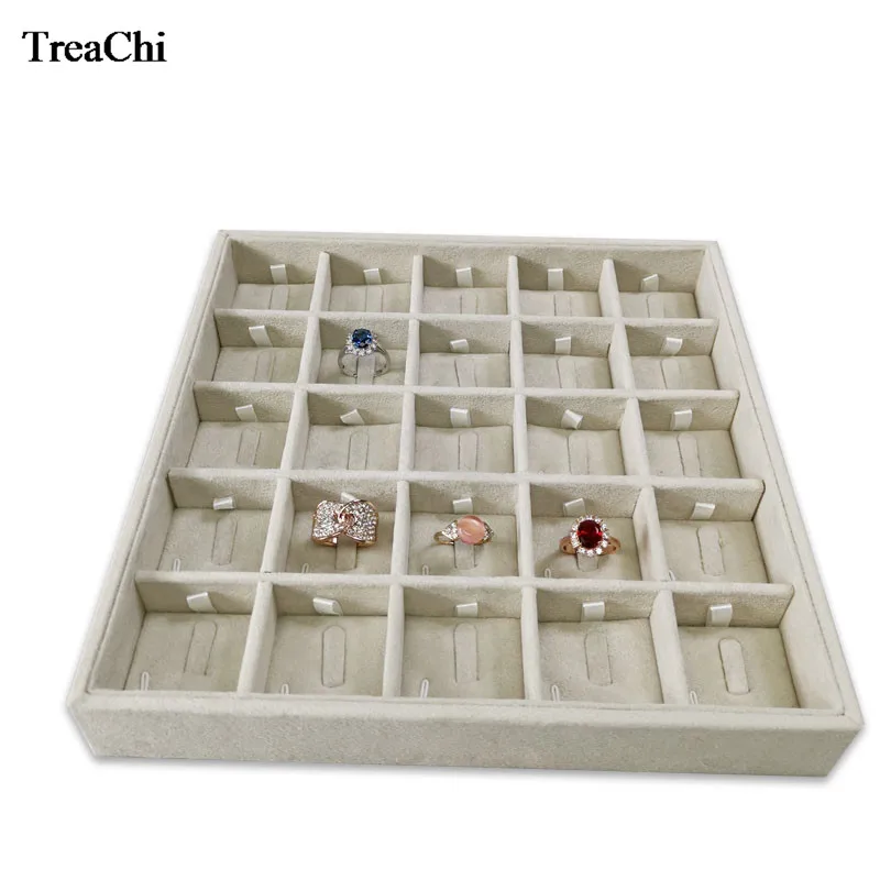 

New Portable 25 Grids Counter Jewelry Storage Tray Gray Velvet Ring Box Bead Ring Jewelry Organizer Holder Case 23*23*3.5cm