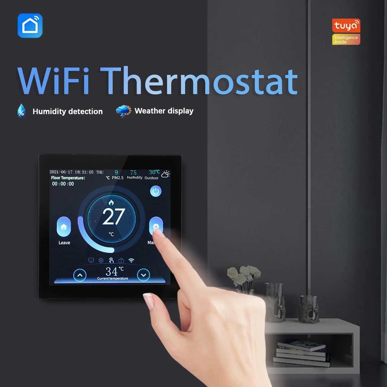 Tuya WiFi Smart Thermostat with CO2 and Humidity Sensor Temperature Controller Work for Electric Floor Heating Water/Gas Boiler