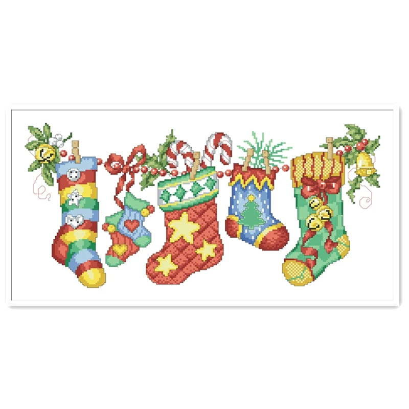 Cheery Christmas stockings cross stitch kit cartoon 18ct 14ct 11ct white fabric embroidery DIY handmade needlework